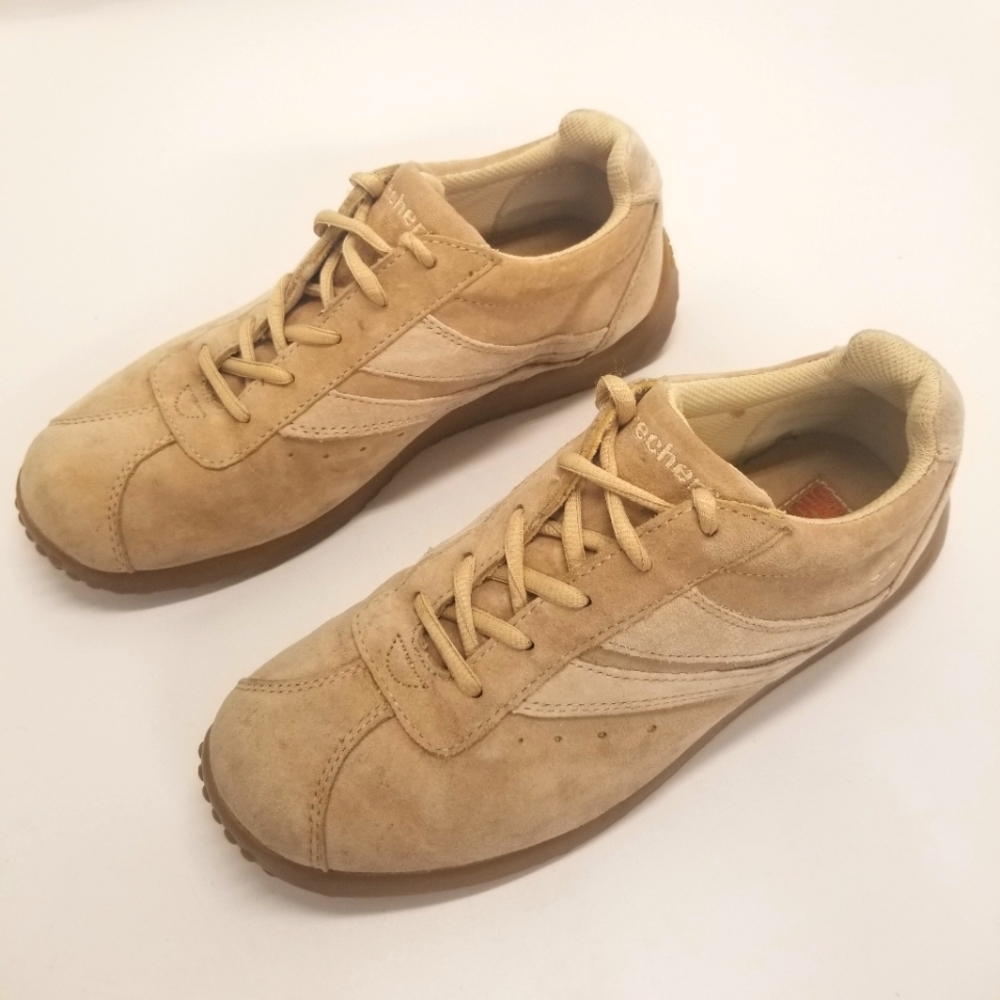 Sketchers 2980 Womans Size 8 Scooters Retro Suede 2 Tone Tan Sneaker Lace Up